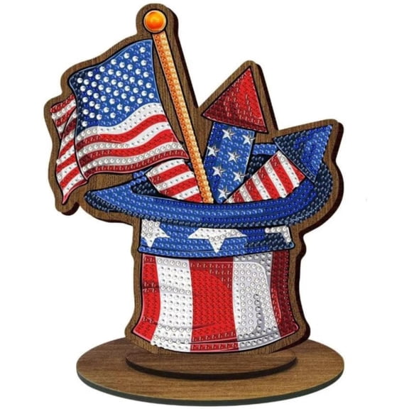 Uanit Diy Handmade Diamond Painting Three Dimensional Decoration Desktop Ornament Wooden Table Centerpiece Independence Day Kits for Patriotic Party Memorial Home Decor