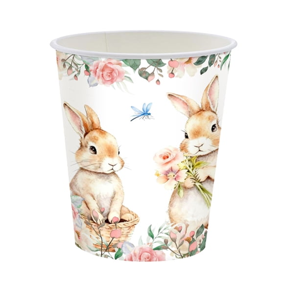 Uanit Easter Bunny Disposable Tableware Set - Spring Floral Design Plates, Cups, And Napkins for Holiday Dinners, Parties & Themed Celebrations, Eco-Friendly Options