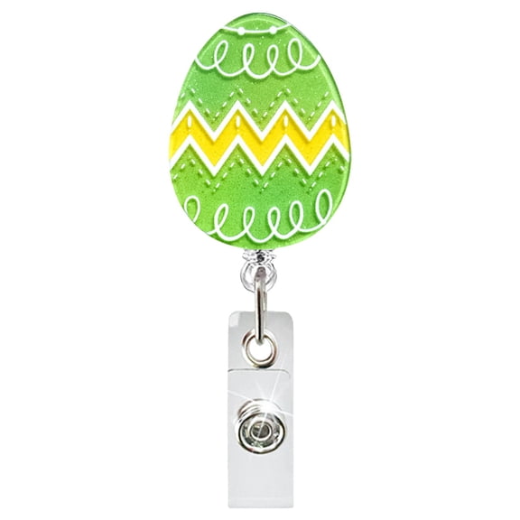 Uanit Easter Egg Shaped Badge Reel & Card Holder - Durable Id Clip with Easy Pull Buckle for Teachers, Nurses, Doctors, Easter Events and Office Use, Fun Spring Themed Accessory