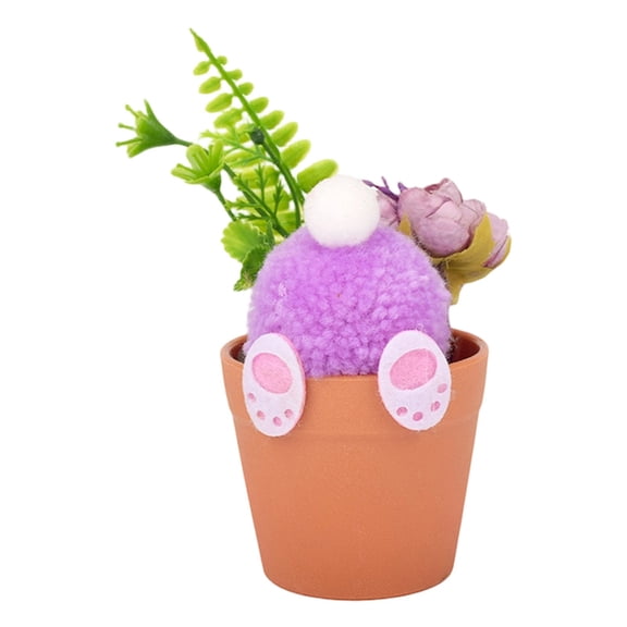 Uanit Easter Flower Pot Table Centerpiece with Plush Bunny Tail - Spring Artificial Flowers Tabletop Decor for Indoor Decorations, Egg Themed Decor for Mantel or Dining Table