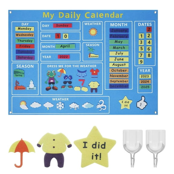 Uanit My First Daily Calendar Felt-Board for Kids All About Today Funky Frog Weather Season Chart Days of the Week Circle Time Bulletin Board Preschool Early Learning Play Kit for Wall