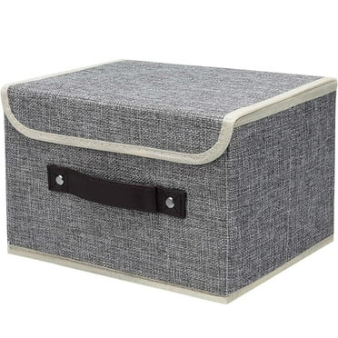 Uanit Foldable Fabric Storage Box with Lids 26 Clothes Cube Pu Leather Handles Pp Plastic Board Decorative Lidded Cotton Linen Cubes Home Large Size