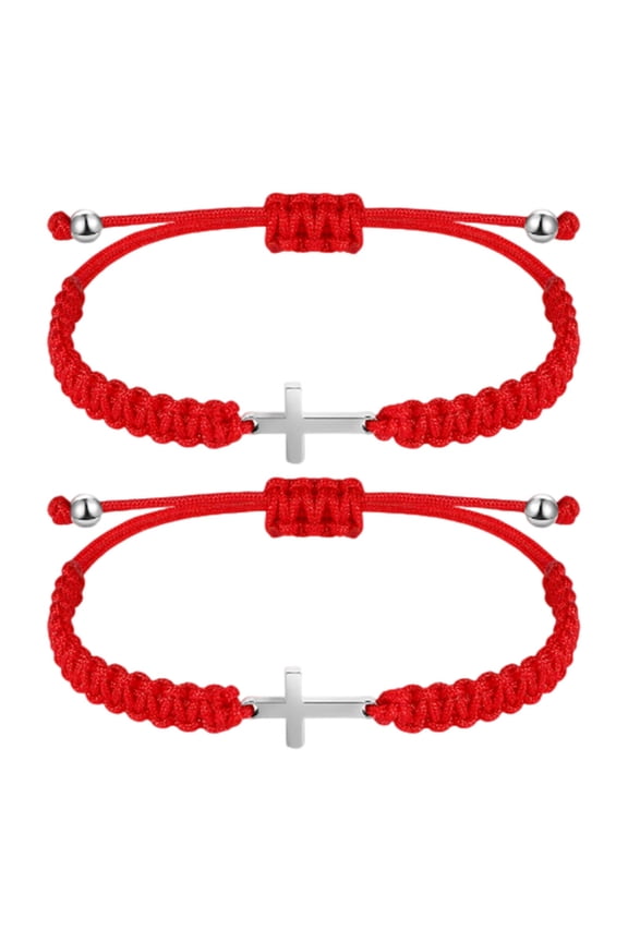 Friendship Cross Bracelet Black String Rope Braided Bracelet Stainless Steel Handmade Lucky Matching Couple Strand Bracelets Kabbalah Protection Cross Religion Jewelry