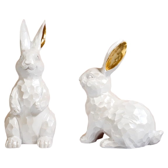 Uanit Geometric Easter Sitting and Standing Bunny Figurines 2 Piece Set - Modern Statues for Tabletop and Garden Decor, Abstract Rabbit Sculptures for Spring Holiday Display