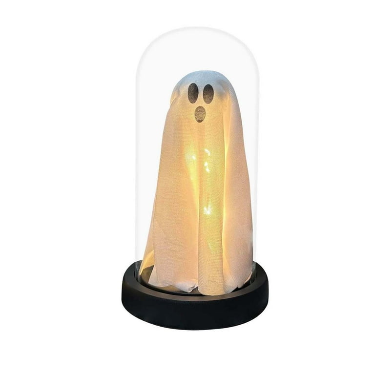 Light Up Ghost In Glass Cloche – Cute Halloween Decor For Indoor Table, Mantel, Party (8.4" H, Requires 3 AAA Batteries)
