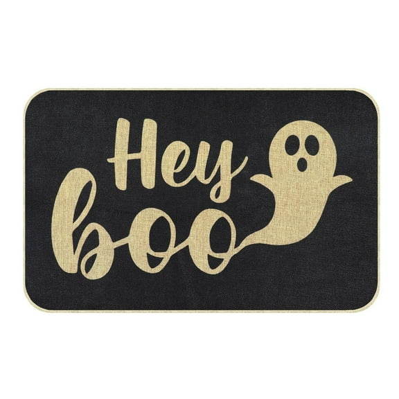 Uanit Ghost Hey Boo Decorative Doormat Seasonal Fall Halloween Holiday Low-Profile Floor Mat Switch Mat Non Slip Foot Mat Home Velvet Holiday Decoration Mat for Indoor Outdoor