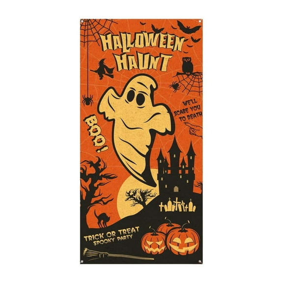 Uanit Halloween Curtain Flag Hanging Cloth Vintage Halloween Door Cover Halloween Trick or Hanging Banner Retro Halloween Haunt Pumpkin Sign Vintage Theme Party Supplies