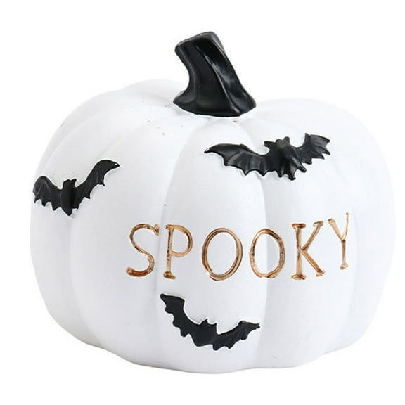 Uanit Halloween Pumpkin Decoration Indoor with Spooky Bat Boo Spider Web Halloween Table Decor Resin Cute Pumpkin Ornament for Tabletop Garden Atmosphere Decoration