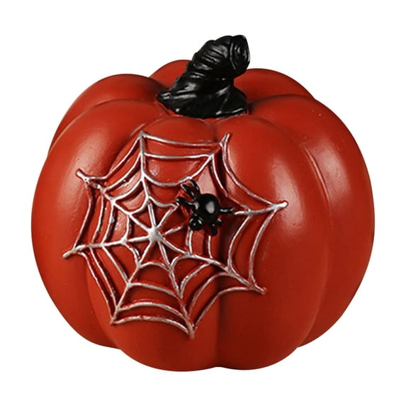 Uanit Halloween Pumpkin Decoration Indoor with Spooky Bat Boo Spider Web Halloween Table Decor Resin Cute Pumpkin Ornament for Tabletop Garden Atmosphere Decoration