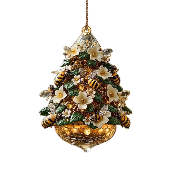 Uanit Honeycomb Christmas Ornament with 2D Acrylic Beehive Design, Intricate Floral Pattern Holiday Decoration for Bee Lovers, Perfect 2025 Christmas Tree & Home Decor Collectible Item