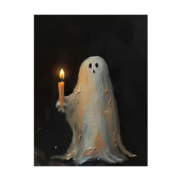 Uanit Little Ghost Painting Core Wbstgue Vintage Cute Poster Gothic Dark Academia Wall Art Halloween Goth Pictures Holding Candle Canvas Prints Halloween Bedroom Party Wall Deco