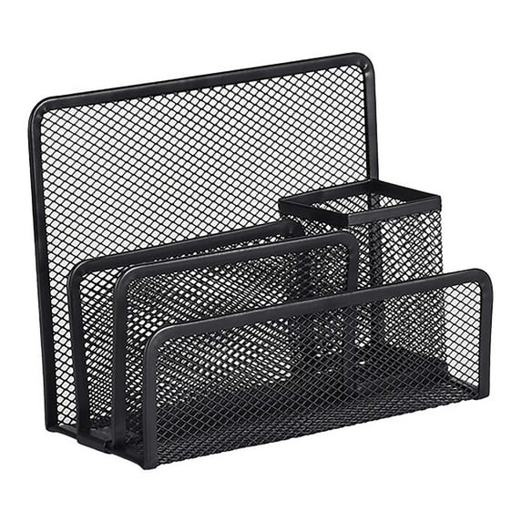 Uanit Mail Organizer Mesh Metal Mail Holder Countertop Storage Rack with 3-Slot and Pen Pencil Holder Letter Sorter File Holder Office Envelope Organizer for Desk