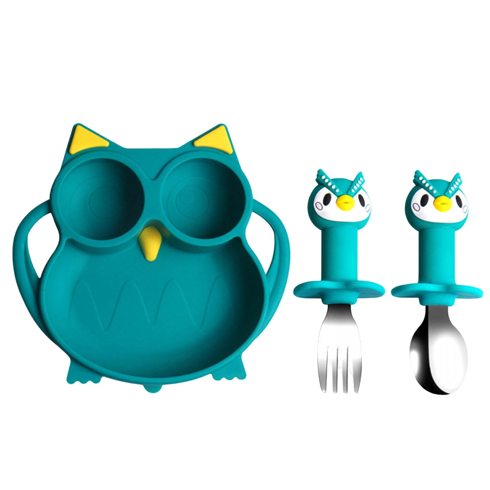 Uanit Owl Shaped Children's Silicone Dinner Plate Baby and Toddler Plates Non Slip Divided Tableware Food Meal Bowl Easy to Clean