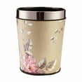 thumbnail image 1 of Uanit Peony Flower Modern Leather Trash Can Retro Decorative Waste Basket Small Waste Paper Basket Round Garbage Container Bin Waterproof Garbage Can for Bedroom, Office, Kitchen and Living Room, 1 of 3