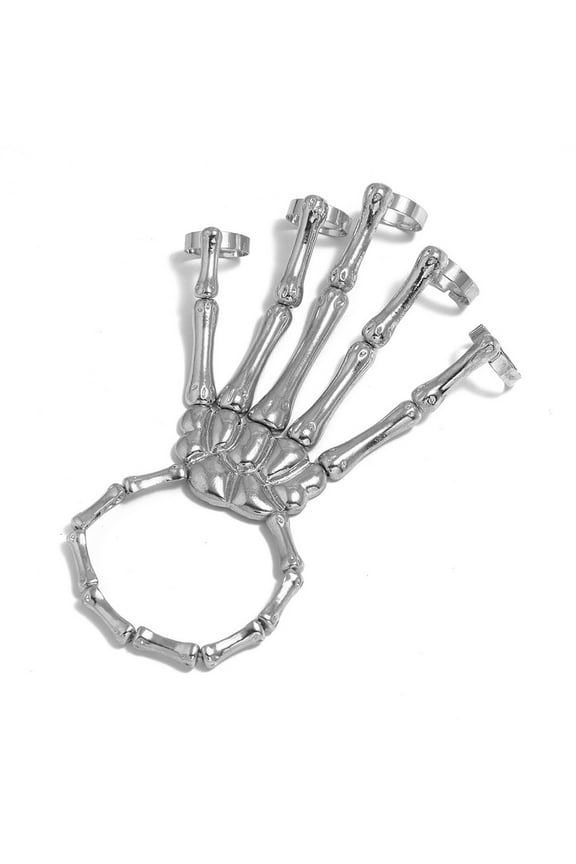 Personalized Punk Skeleton Hand with Adjustable Five Finger DIY Decoration Five-Ring Hand Bracelet Punk Fashionable Personality Home