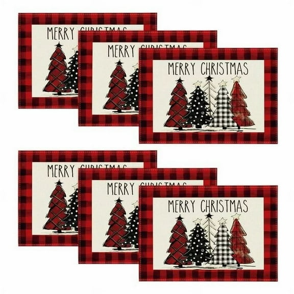 Uanit Placemats Christmas Tree Placemats Set of 6 Plaid Placemats for Merry Christmas Table Decoration Seasonal Winter Holiday Table Mats for Indoor Outdoor Parties