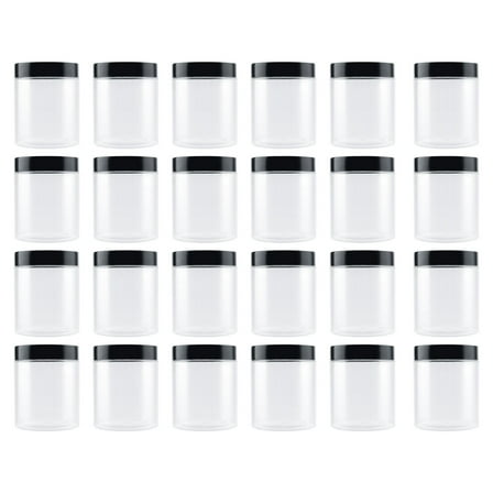 Uanit Plastic Jars with Lids 10 Oz 24PCS Clear Plastic Slime Storage Jars Containers with Airtight Leak Proof Black Plastic Screw on Lids Cylinder Clear Round Jars Food Grade Durable Jars