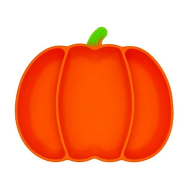 Uanit Pumpkin Party Divided Plates with Suction Bowl Fall Disposable Paper Plates 8 Inch Pumpkin Shaped Thanksgiving Dinner Platter for Autumn Halloween Harvest Tableware Party Supply Spill Proof