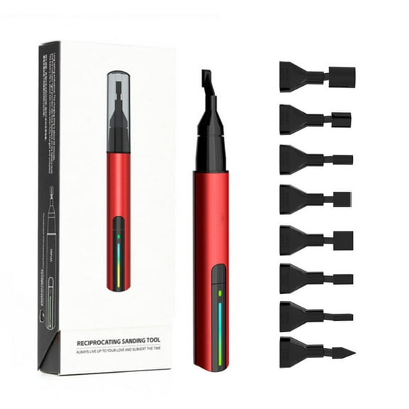 Uanit Reciprocating Mini Sander Sanding Machine Usb Fast Charging Electric Pen With 8 Heads and Self Adhesive Sandpaper Used For Small Polishing Diy Crafts (Red)