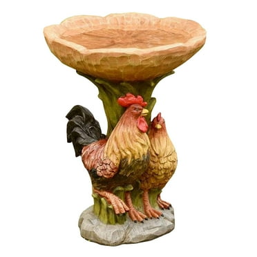 Uanit Resin Rooster Water Basin Poly Resin Antique Garden Bird Bath Ornaments Suitable for Home Gardens and Courtyards