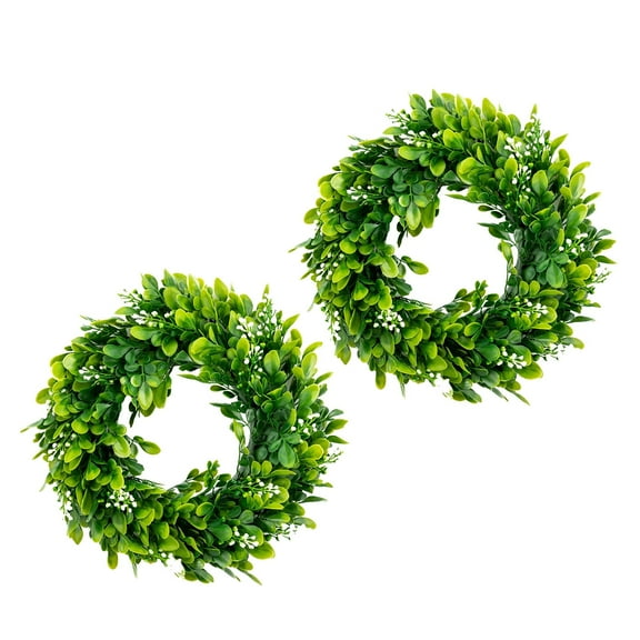 Uanit Simulated Garland Small Boxwood Wreath Green with Fruits Centerpiece Home Wall Window Wedding Christmas Decor 2 Pack