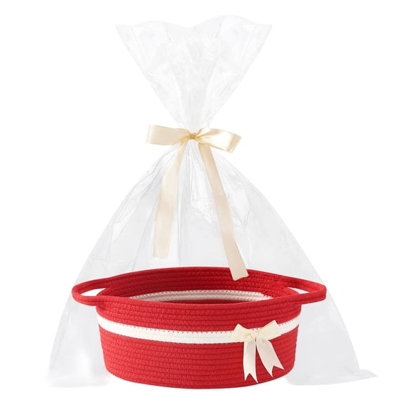 Uanit Small Cotton Rope Weaving Storage Basket for ๐๐ฎ๐ฏ๐ Toys - Decorative Empty Basket with Ribbon Bow for Towels, Living Room Organizer and Nursery Storage Solutions