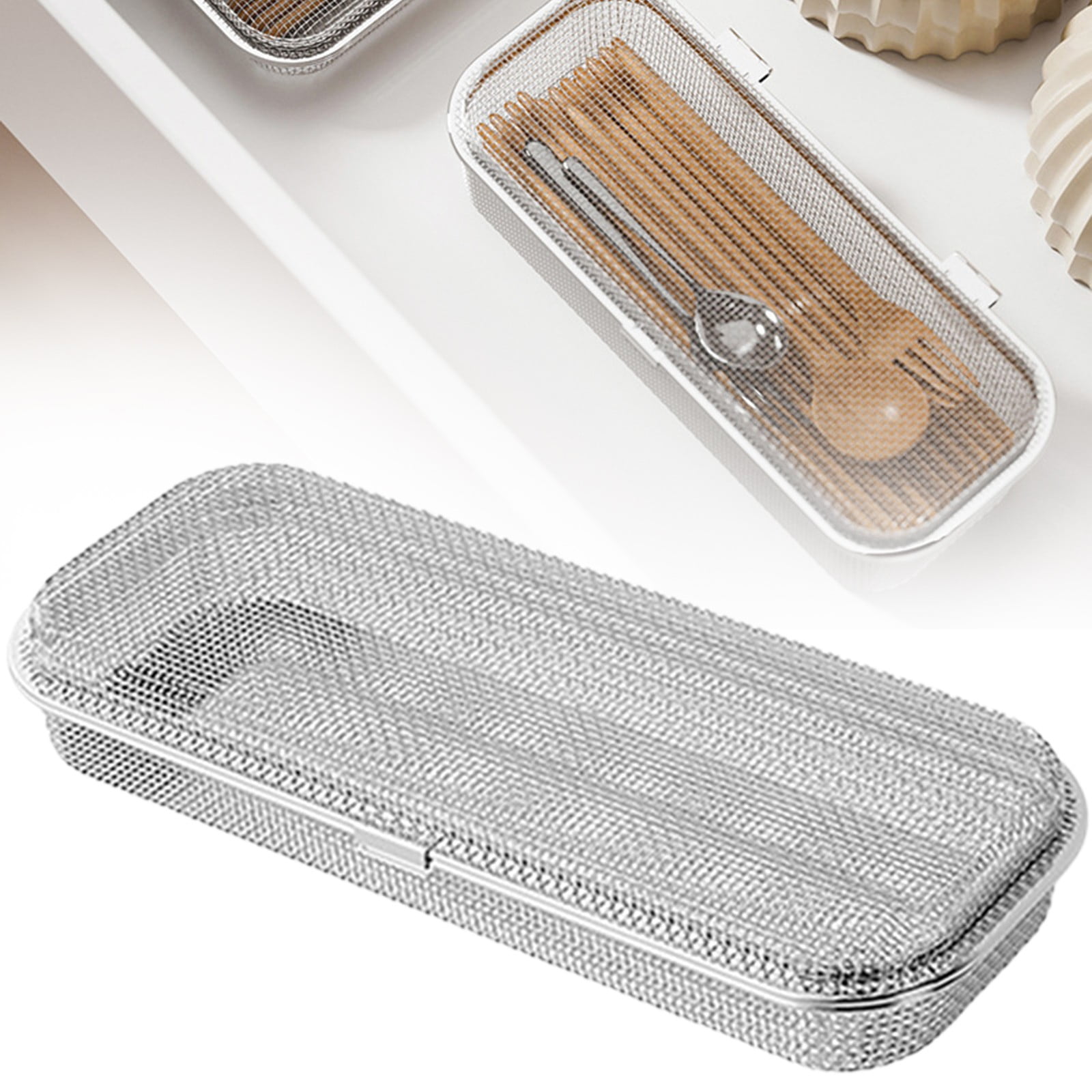 Uanit Stainless Steel Utensil Basket for Dishwasher Safe Drying Rack, Cutlery Holder for Spoons, Forks and Chopsticks with Drainage Design for Kitchen Counter Organization