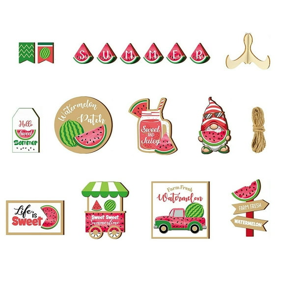 Uanit Summer Tiered Tray Decor, Red Green Watermelon Tray Decorations, Hello Summer Sweet Popsicle Ant Wooden Signs, Farmhouse Rustic Summer Decorations for Home Table Shelf Mantel Party