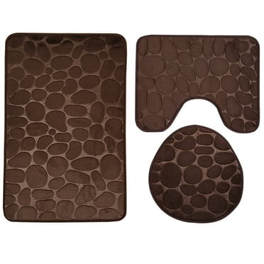Uanit Toilet Mat 3Pc Gold Bathroom Set Velvet Luxury Rock Design Memory Foam Soft Plush Includes Bath Ma Mat Lid Cover Non-Slip for Bathroom Decor