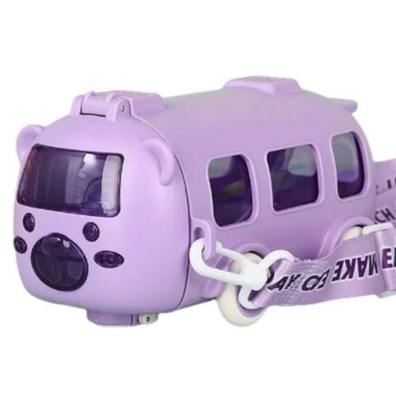 Uanit Water Cup in Bus Shape for Kids, Cute Portable Drinking Bottle, Kids Tumbler with Lid and Straw - Insulated Travel Mug with Shoulder Strap, Leak-Proof, Cute Cartoon Design