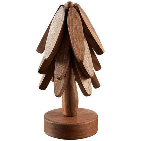 Uanit Wooden Trivets for Hot Dishes, Black Walnut Magnetic Trivet, Walnut Tree Table Mat Set, Set of 3 Natural Foldable Wooden Tree Trivet,For Hot Dishes/Pot/Bowl/Teapot/Hot Pot Holders