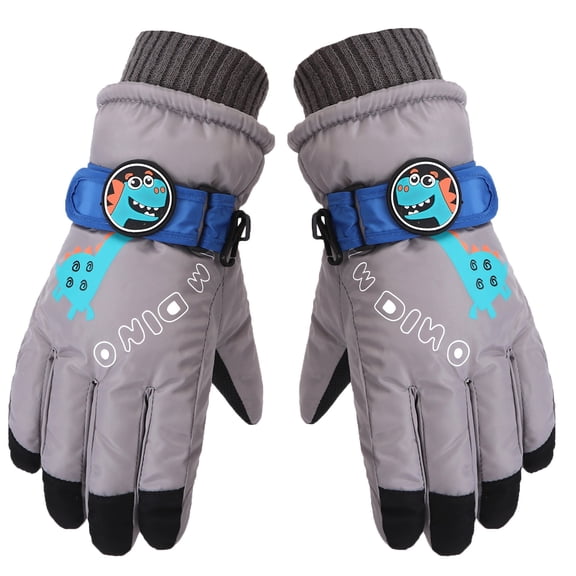 Uanit 𝗖𝗵𝗶𝗹𝗱𝗿𝗲𝗻's Five Finger Winter Ski Gloves with Dinosaur Print Design, Warm Cold Weather Cotton Gloves for Outdoor Play, Snow Activities and Comfortable Hand Protection