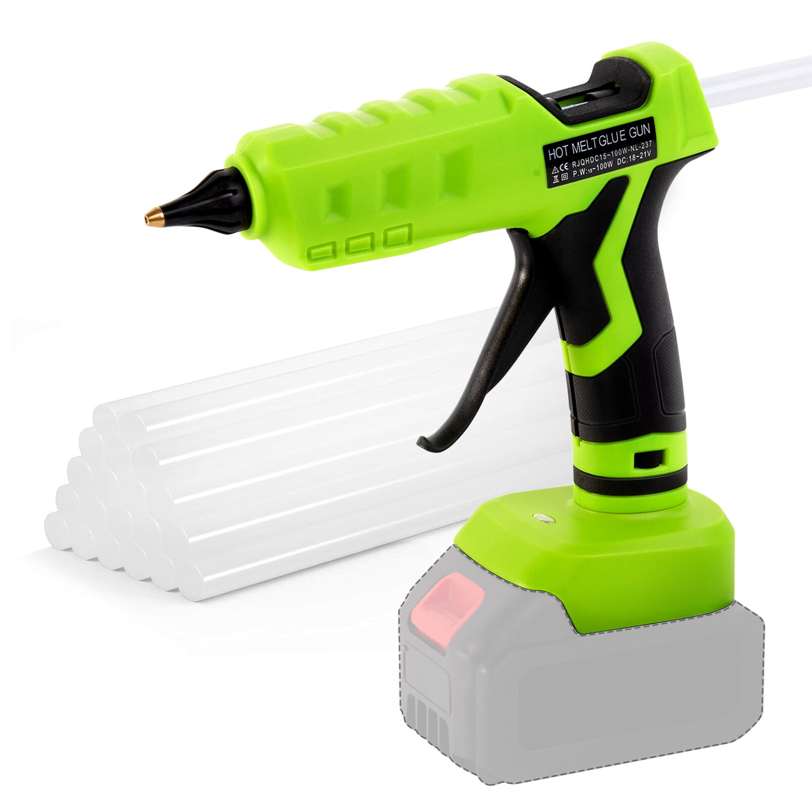 Uarter 100W Hot Glue Gun 15s Fast Preheating, Green Cordless Glue Gun
