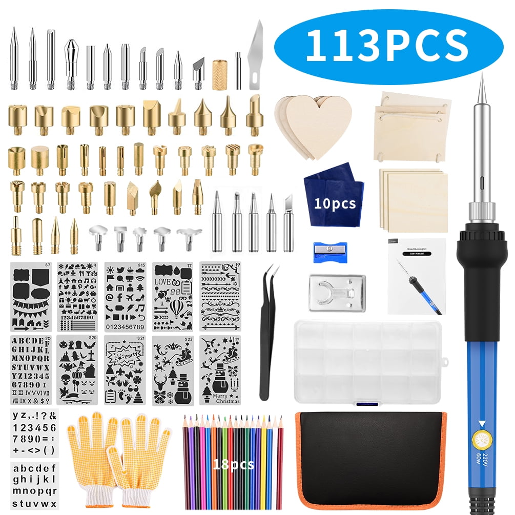 Uarter 113 Pcs Wood Burning Kit Pyrography Pen Soldering Iron Wood Tool Includes Soldering and Is Designed for DIY Creativity, Pyrography, Embossing, Carving, and Soldering, Foam, Wax