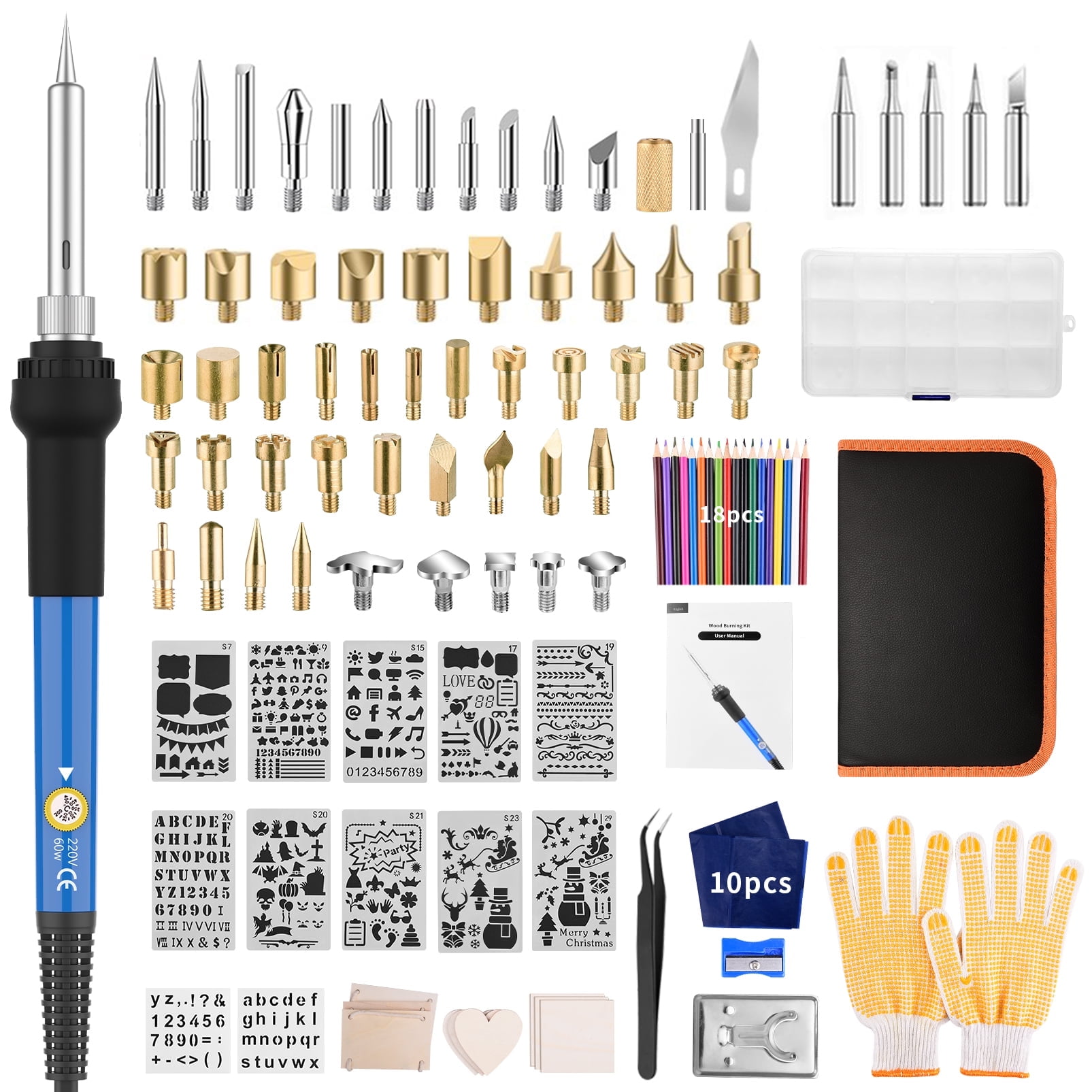 Uarter 113 Pcs Wood Burning Kit Pyrography Pen Soldering Iron Wood Tool Includes Soldering, for DIY
