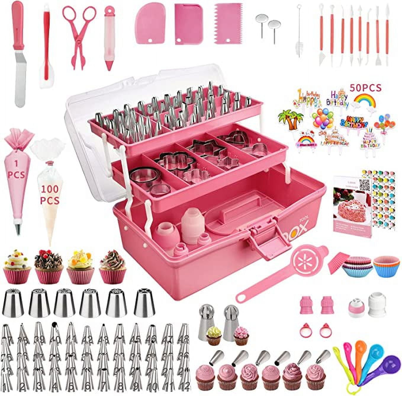 Uarter 358PCS Cake Decorating Kit Supplies With 62 Icing Piping Tips 100 Muffin Paper Cups 100 Disposable Piping Bags 50 Cake Toppers and More Accessories Walmart Business Supplies