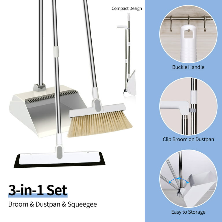 Broom and Dustpan Set with Magnetic Storage Design 180° Rotatable