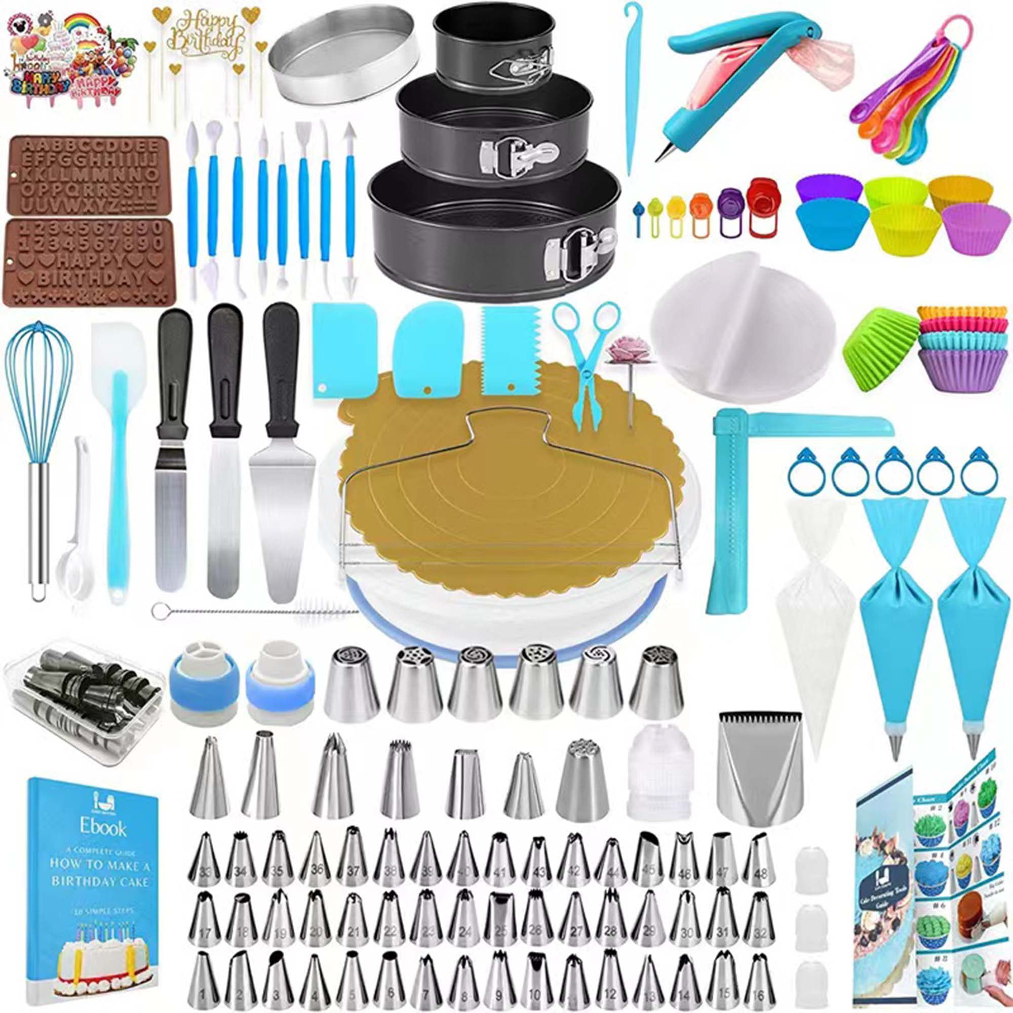 Wenburg Cake Decorating Kit - 51 Pcs, Cake Tools - Cake Turntable I Spinner, Piping Nozzles, Icing Scrapers - Baking Kit I Cake Makin
