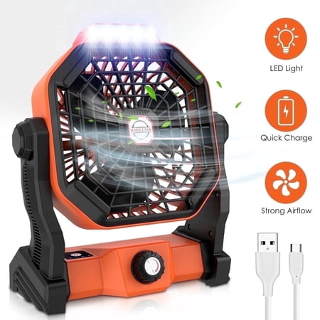 Uarter Camping Fan with LED Light, 10" USB Rechargeable Outdoor Portable Fans, 7800mAh Battery Desk Fan, 270° Rotation, for Tent, Office,Bedroom,Outside