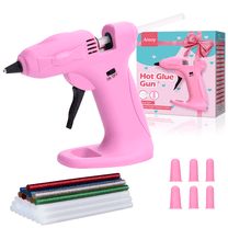 Uarter Hot Glue Gun Cordless Full Size 2600mAh USB Rechargeable LED Digital Hot Melt Glue Tool with Stand, 30 Glue Sticks & 6 Finger Protectors - Pink