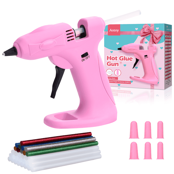Uarter Hot Glue Gun Cordless Full Size 2600mAh USB Rechargeable LED Digital Hot Melt Glue Tool with Stand, 30 Glue Sticks & 6 Finger Protectors - Pink