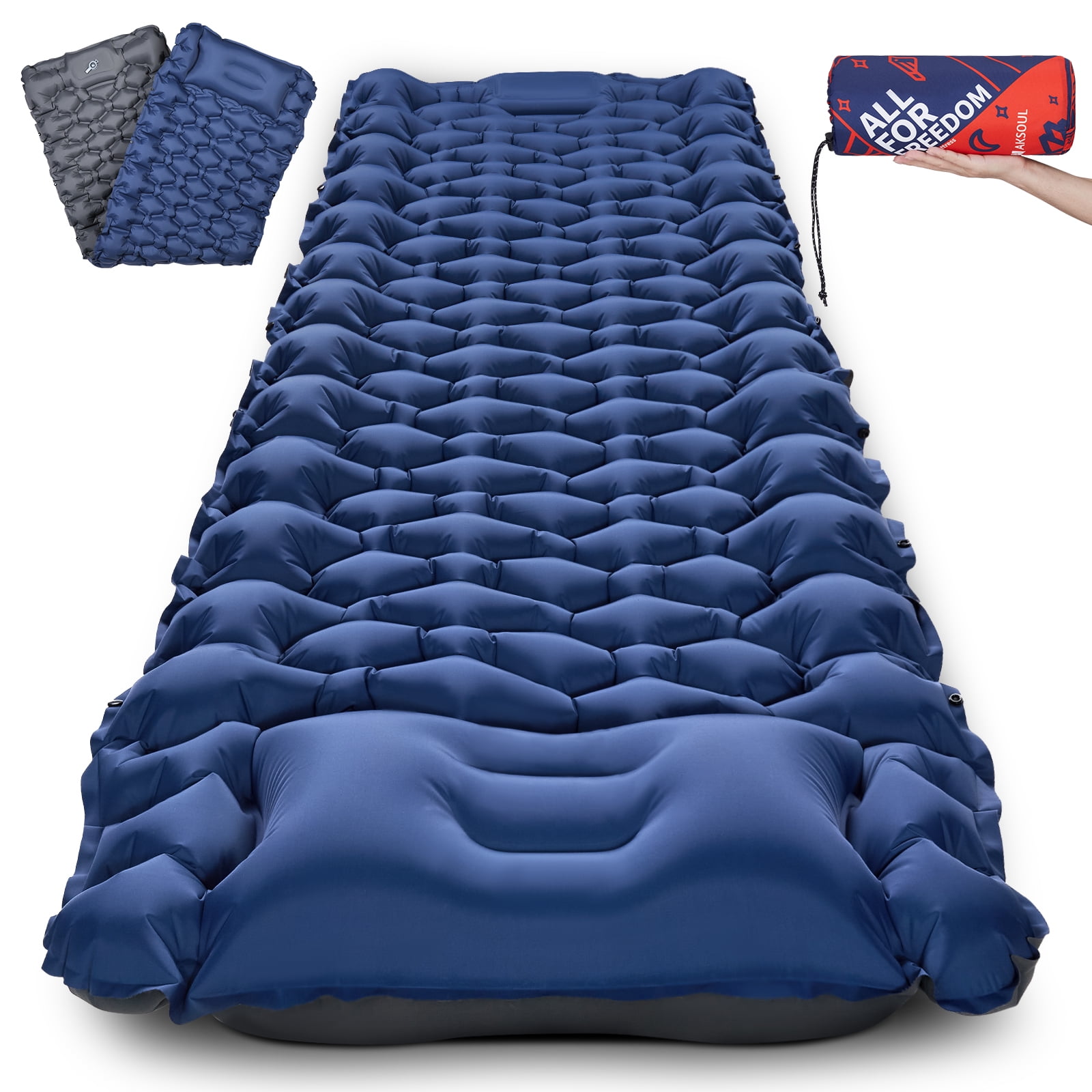 Uarter Inflatable Sleeping Pad,78*28*4 In Camping Mat with Built-in Foot Pump and Pillow Sleeping Mat for Backpacking, Hiking, Traveling, Blue