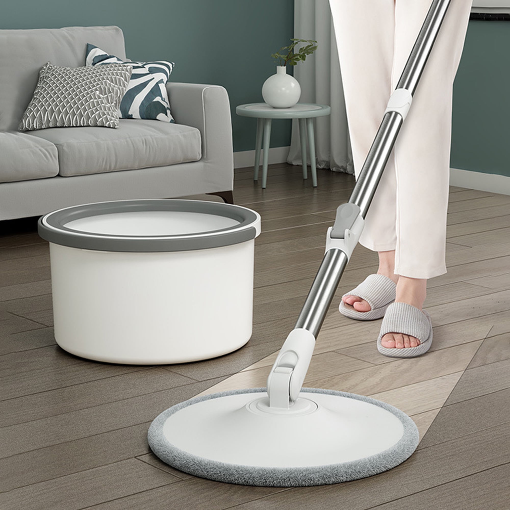 OTTARO Spin Mop and Bucket with Self Separation Dirty and Clean Water  System(off-white)