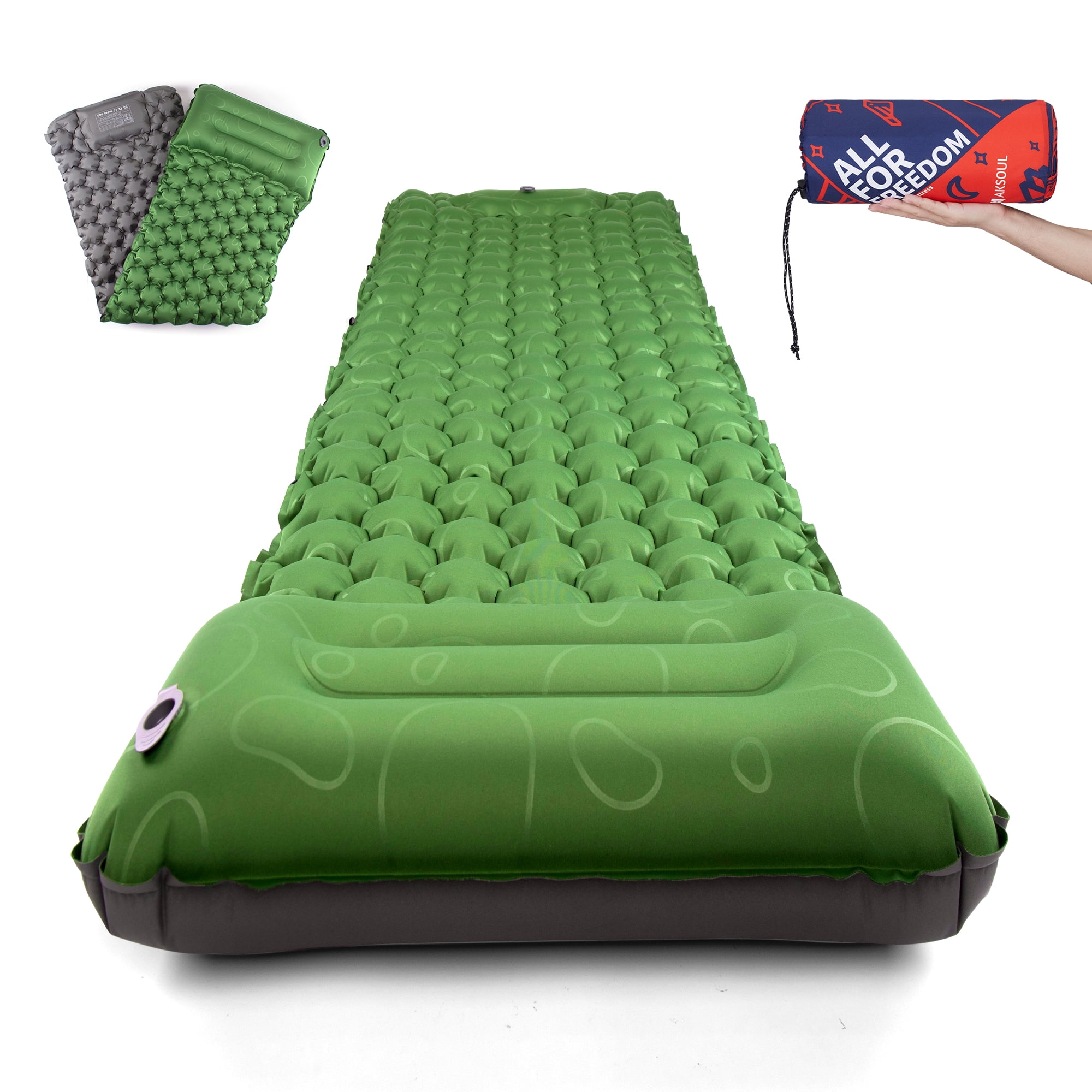 Uarter Sleeping Pad, Extra Thick 77*24 In Camping Mat, Waterproof Camping Inflatable Pad with Air Pillow, Green