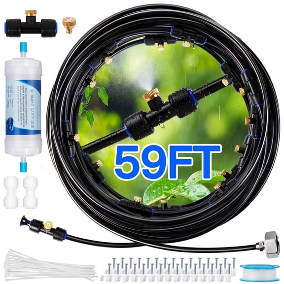 Misting Cooling System Outdoor Mister: Cooling System Upgraded Spray Nozzles 59 FT Cooling Mister for Outside Patio Beach Pool Leisure