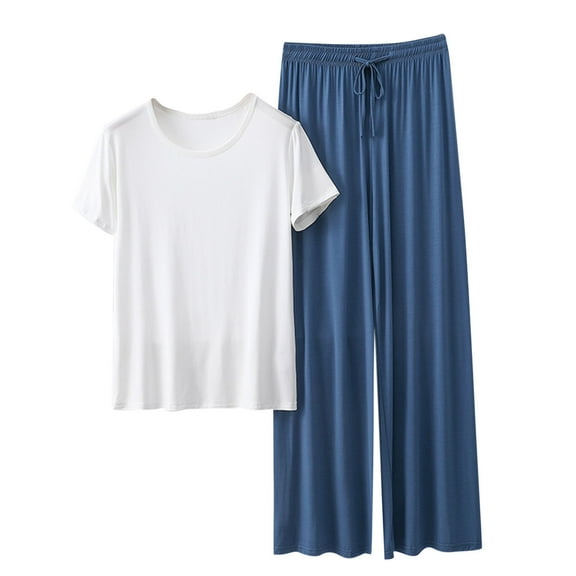 Uaswgudfs 2 Pack Womens Cotton Pajama Sets Short Sleeve Scoop Neck Tops Looes Jogger Pants Lounge Sets Soft Fitness Loungewear Pj Set 2025