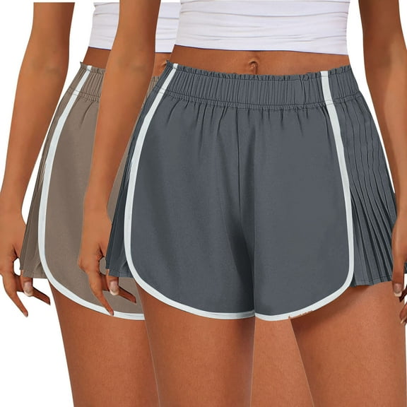 Uaswgudfs 2 piece set ​Women's Contrast Panel Athletic Shorts​ - High-Waisted Gym & Casual Wear | Lightweight Summer Running Shorts Gray L