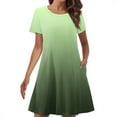 thumbnail image 1 of Uaswgudfs 2025 Women's Casual Short Sleeve A-Line Pocket Dress - Summer Round Neck & Flared Skirt for Effortless Daily Wear Green 3XL, 1 of 5