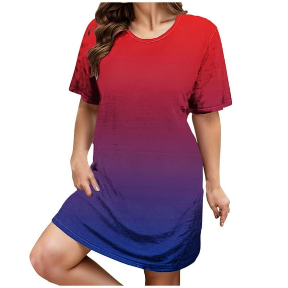 Uaswgudfs 2025 Women's Summer Casual Short Sleeve Midi Dress - Soft Knee-Length A-Line Silhouette & Breathable Fabric for Effortless Daily Wear Red 2XL