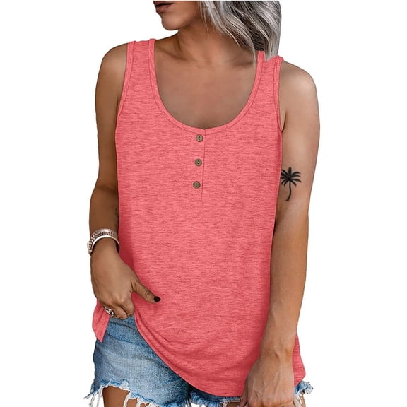 Uaswgudfs 2025 Women's Trendy Henley Tank Top - Loose Fit Casual Flowy Sleeveless Summer Top with Crew Neck